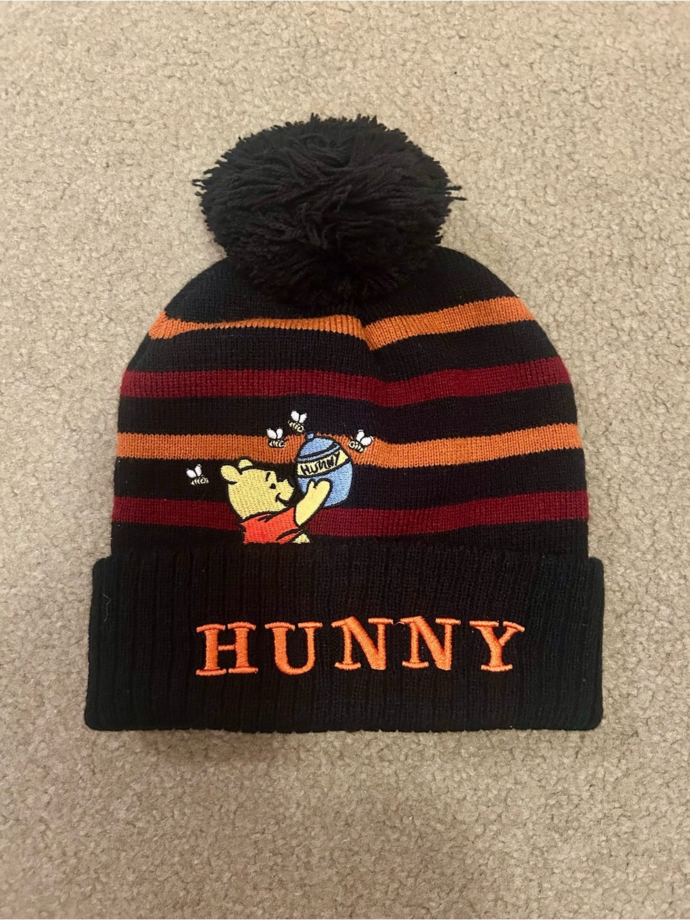 Vintage Disney Winnie the Pooh *Hunny* Kids Striped Beanie Hat